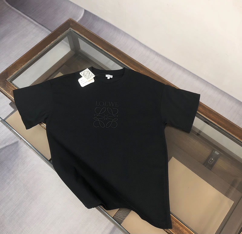 Embroidered Logo Pattern Fake LOEWE Black Men T-shirt