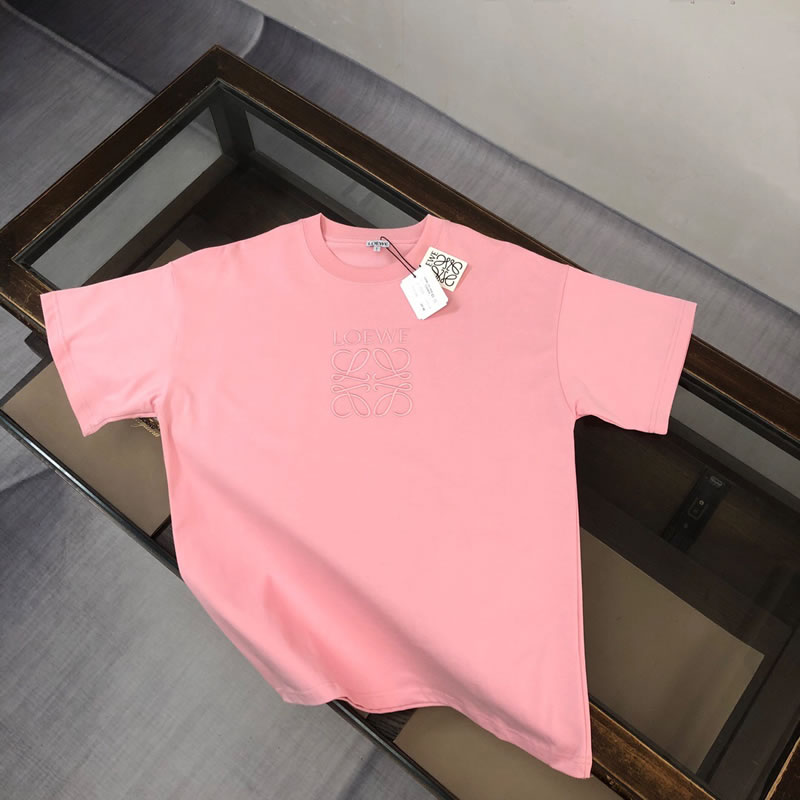 Embroidered Logo Pattern LOEWE Fake Men Light Pink T-shirt