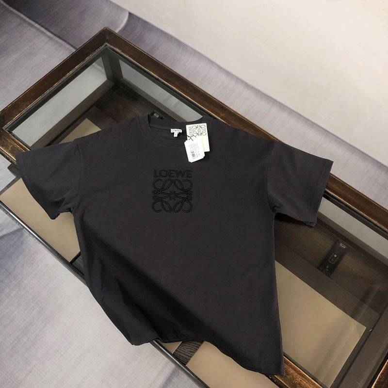 Embroidered Logo Pattern Replica LOEWE Dark Grey Men T-shirt