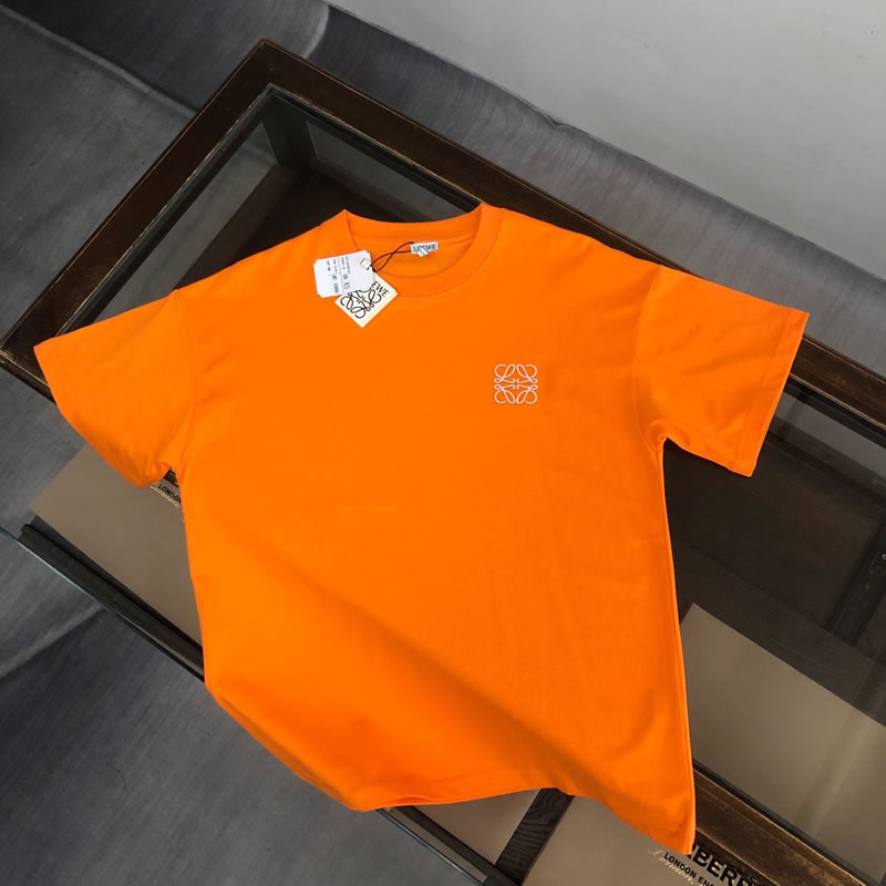 Embroidered Logo Pattern Replica LOEWE Orange Men T-shirt