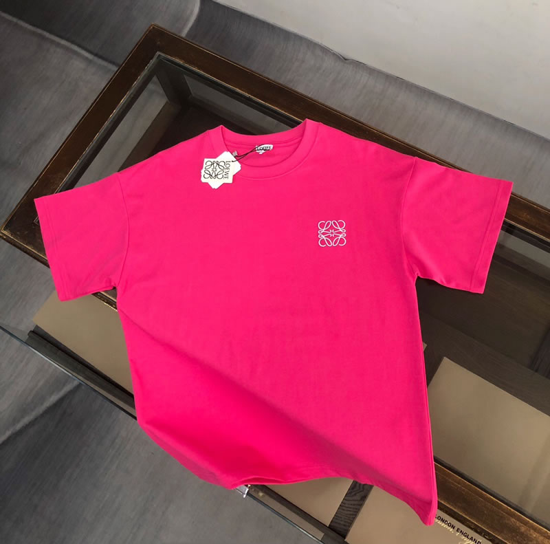 Embroidered Logo Pattern Replica LOEWE Rose Red Men T-shirt