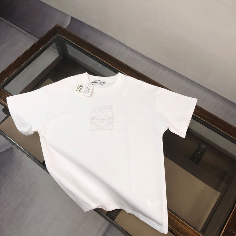 Embroidered Logo Pattern Replica LOEWE White Men T-shirt