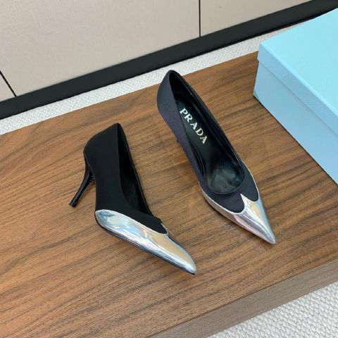 Fashion Prada Knock Off Pointed Toe Leather Shoes Black