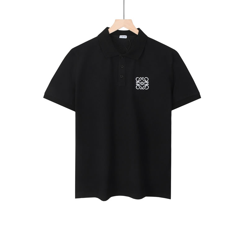 Lapel Cotton Replica LOEWE Men T-shirt Black