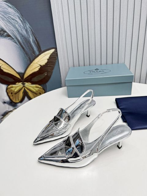 New Model Best Quality Prada Women Replica Sandal Silver