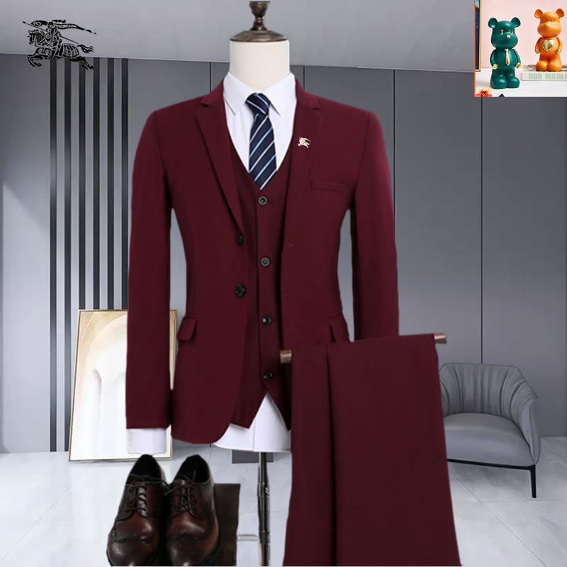 Three-piece suit Fake Burberry Men Suit Burgundy