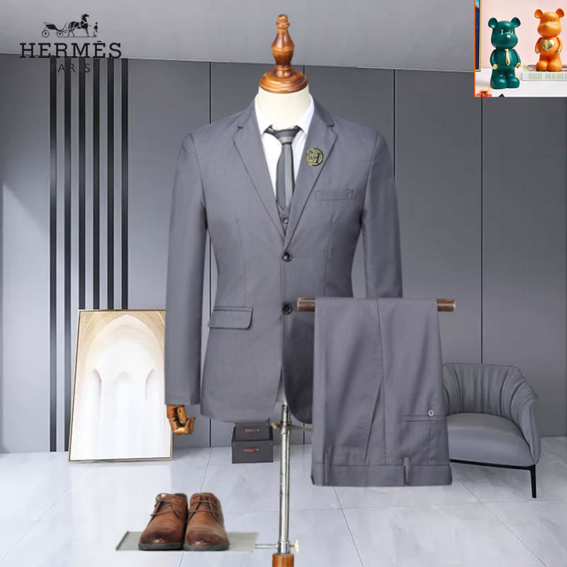 Three-piece suit Fake Hermes Men Suit Grey