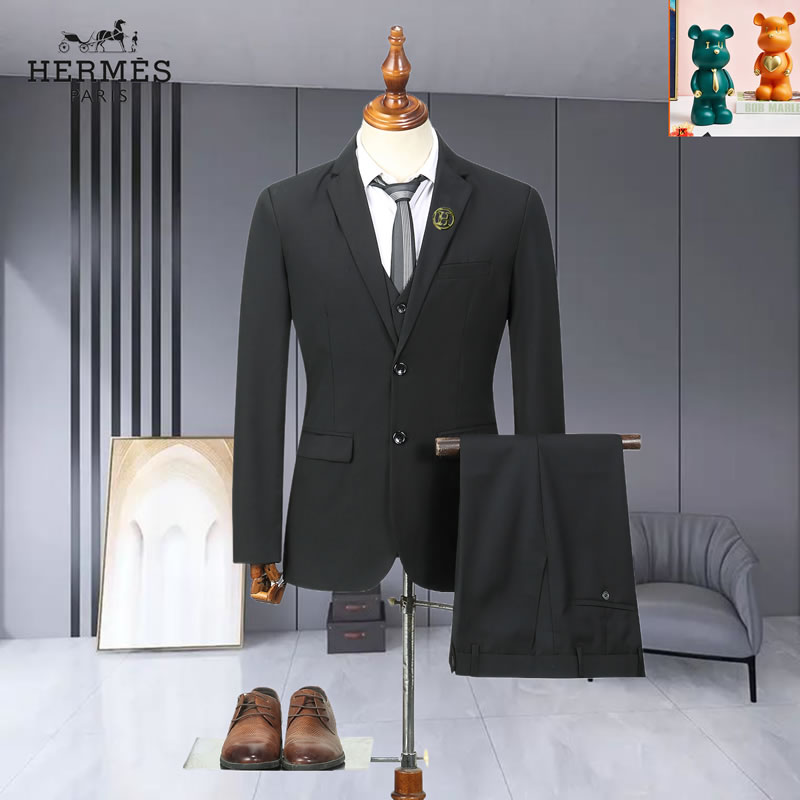 Three-piece suit Hermes Fake Men Suit Black